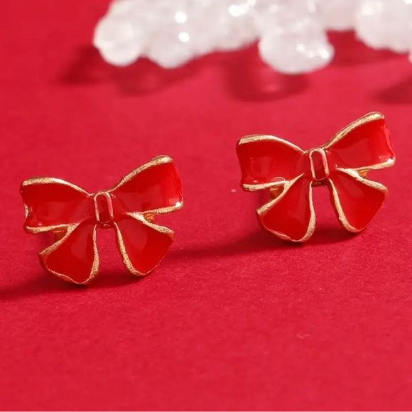 🌼 Classic Red Bow Gold tone Trim and back - Picture 5 of 6